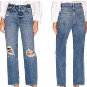 Revolve Lovers And Friends Ryan High Rise Straight Distressed Blue Jeans Size 26